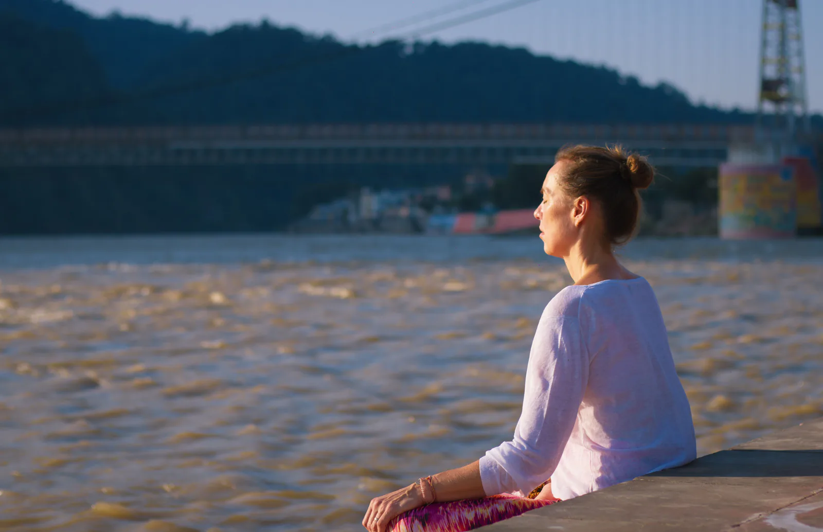 Morning meditation by the Ganges River in Rishikesh