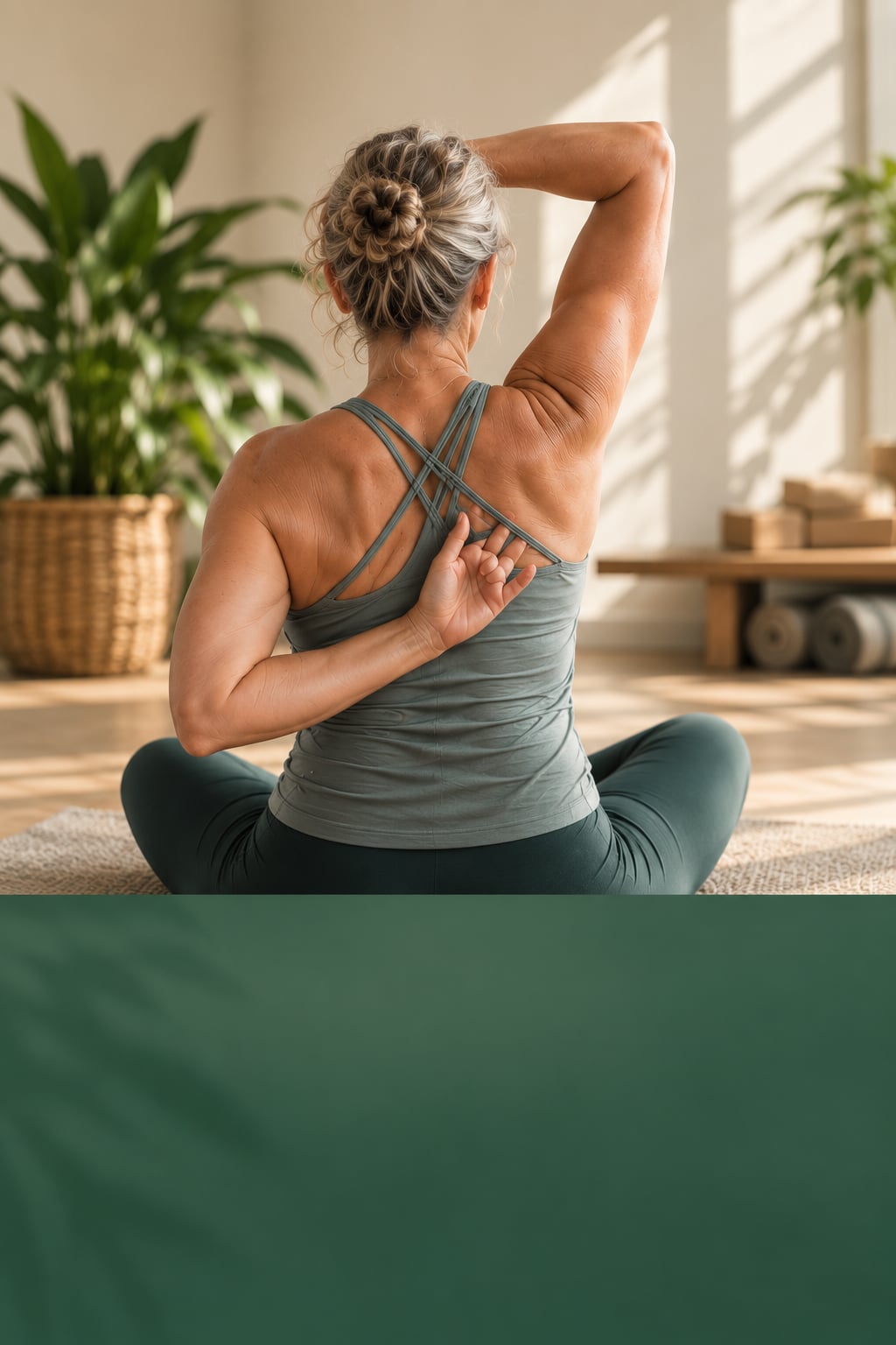 A woman practicing a gentle mobility stretch on a yoga mat